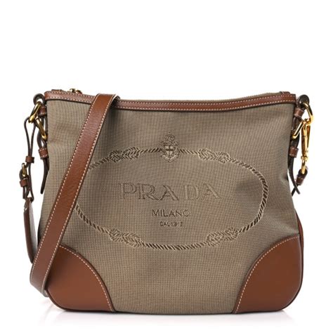 PRADA Jacquard Logo Flat Messenger Bag Corda Brandy